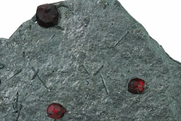 Plate of Three Red Embers Garnets in Graphite - Massachusetts #165513
